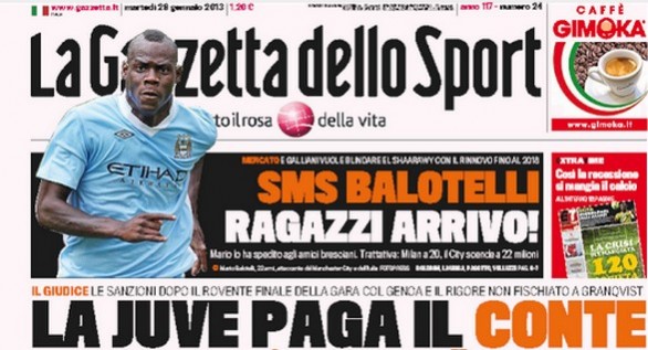 Rassegna stampa 29 gennaio 2013: le prime pagine di Gazzetta, Corriere e Tuttosport