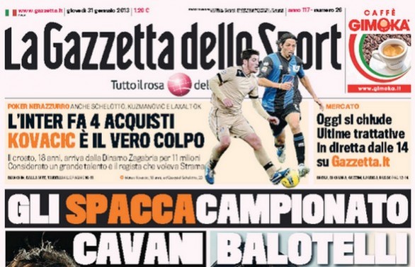 Rassegna stampa 31 gennaio 2013: le prime pagine di Gazzetta, Corriere e Tuttosport