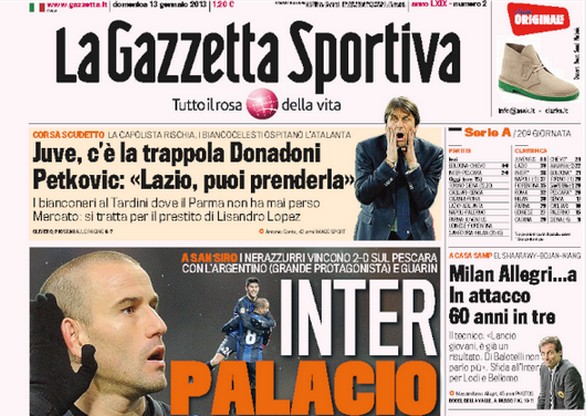 Rassegna stampa 13 gennaio 2013: le prime pagine di Gazzetta, Corriere e Tuttosport
