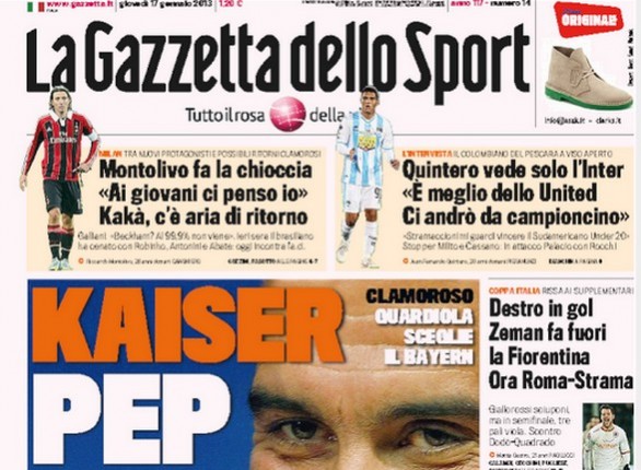 Rassegna stampa 17 gennaio 2013: le prime pagine di Gazzetta, Corriere e Tuttosport
