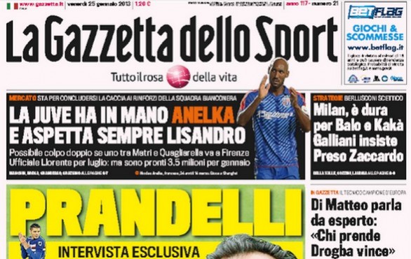 Rassegna stampa 25 gennaio 2013: le prime pagine di Gazzetta, Corriere e Tuttosport