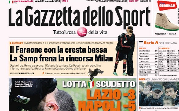 Rassegna stampa 14 gennaio 2013: le prime pagine di Gazzetta, Corriere e Tuttosport