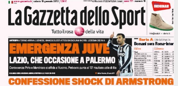 Rassegna stampa 19 gennaio 2013: le prime pagine di Gazzetta, Corriere e Tuttosport