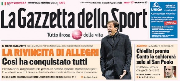 Rassegna stampa 22 febbraio 2013: le prime pagine di Gazzetta, Corriere e Tuttosport