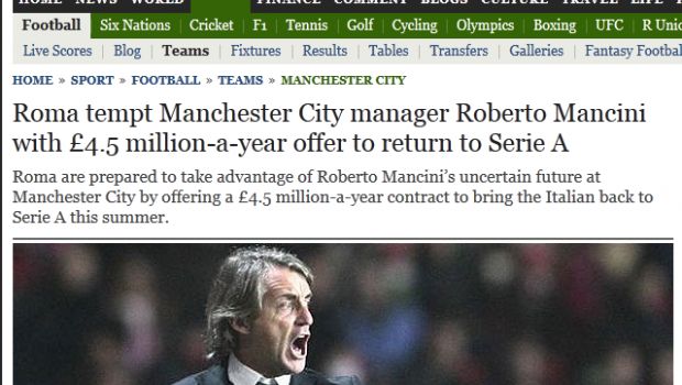 Stampa inglese: &#8220;La Roma vuole Roberto Mancini, pronta una grossa offerta&#8221;