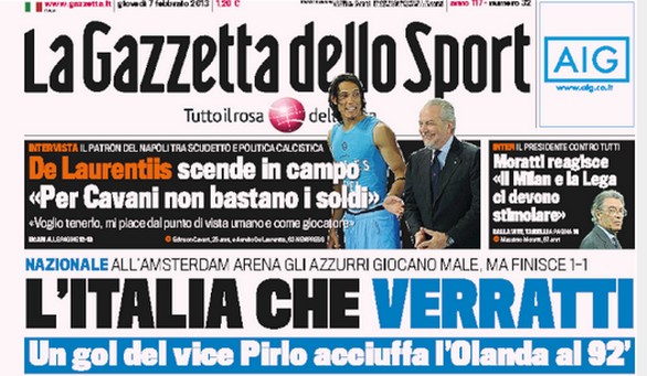 Rassegna stampa 7 febbraio 2013: le prime pagine di Gazzetta, Corriere e Tuttosport