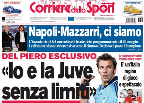 Rassegna stampa 24 marzo 2013: prime pagine di Gazzetta, Corriere e Tuttosport