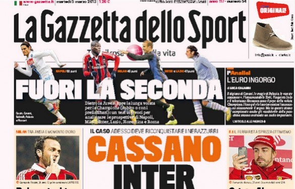Rassegna stampa 5 marzo 2013: prime pagine di Gazzetta, Corriere e Tuttosport