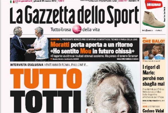 Rassegna stampa 28 marzo 2013: prime pagine di Gazzetta, Corriere e Tuttosport