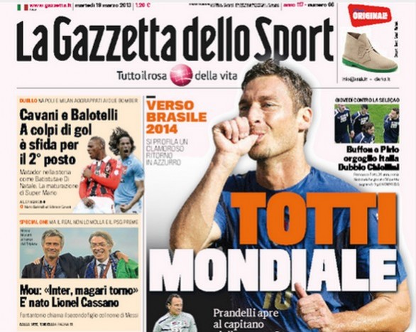 Rassegna stampa 19 marzo 2013: prime pagine di Gazzetta, Corriere e Tuttosport