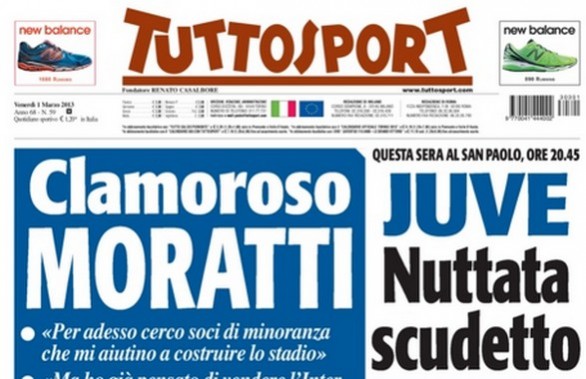 Rassegna stampa 1 marzo 2013: prime pagine di Gazzetta, Corriere e Tuttosport