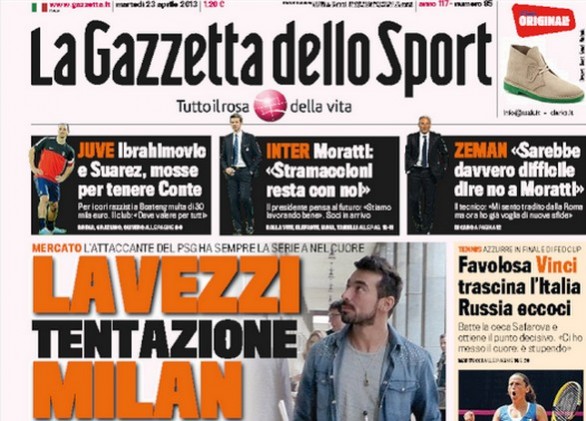 Rassegna stampa 23 aprile 2013: prime pagine di Gazzetta, Corriere e Tuttosport
