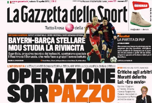Rassegna stampa 13 aprile 2013: prime pagine di Gazzetta, Corriere e Tuttosport