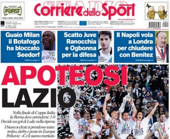 Rassegna stampa 27 maggio 2013: prime pagine di Gazzetta, Corriere e Tuttosport