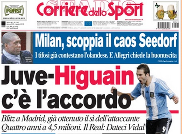 Rassegna stampa 23 maggio 2013: prime pagine di Gazzetta, Corriere e Tuttosport