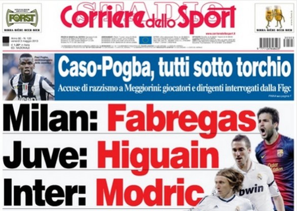 Rassegna stampa 3 maggio 2013: prime pagine di Gazzetta, Corriere e Tuttosport
