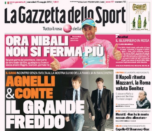 Rassegna stampa 15 maggio 2013: prime pagine di Gazzetta, Corriere e Tuttosport