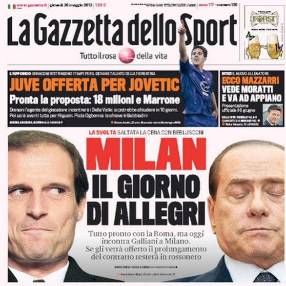 Rassegna stampa 30 maggio 2013: prime pagine di Gazzetta, Corriere e Tuttosport