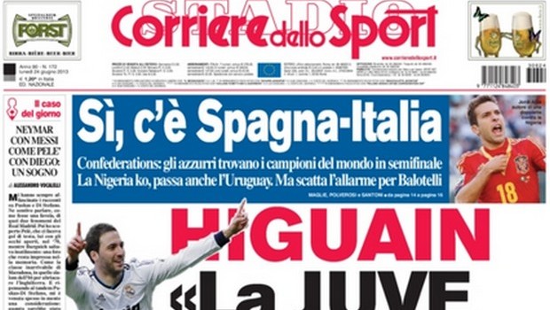 Rassegna stampa 24 giugno 2013: prime pagine di Gazzetta, Corriere e Tuttosport