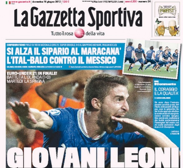 Rassegna stampa 16 giugno 2013: prime pagine di Gazzetta, Corriere e Tuttosport