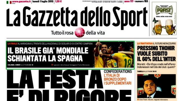 Rassegna stampa 1 luglio 2013: prime pagine di Gazzetta, Corriere e Tuttosport