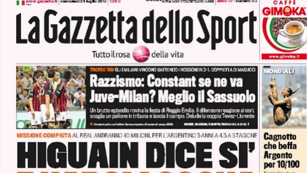Rassegna stampa 24 luglio 2013: prime pagine di Gazzetta, Corriere e Tuttosport