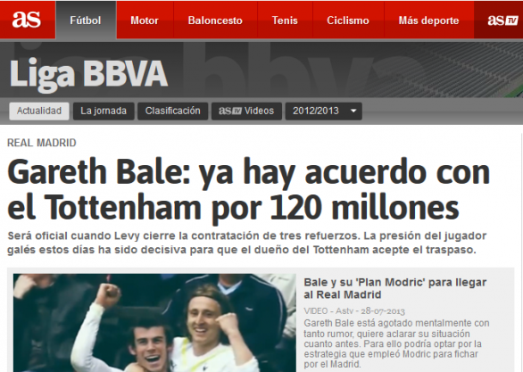 Bale al Real Madrid per 120 milioni: per As l&#8217;accordo è stato raggiunto