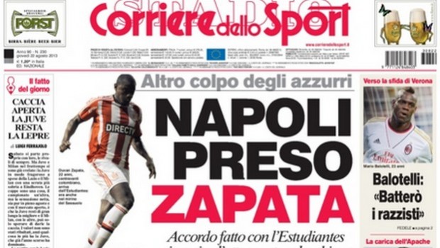 Rassegna stampa 22 agosto 2013: prime pagine di Gazzetta, Corriere e Tuttosport