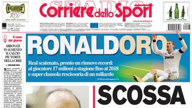 Rassegna stampa 6 agosto 2013: prime pagine di Gazzetta, Corriere e Tuttosport