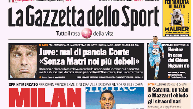 Rassegna stampa 31 agosto 2013: prime pagine di Gazzetta, Corriere e Tuttosport