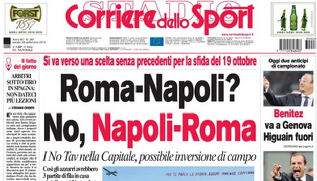 Rassegna stampa 28 settembre 2013: prime pagine di Gazzetta, Corriere e Tuttosport