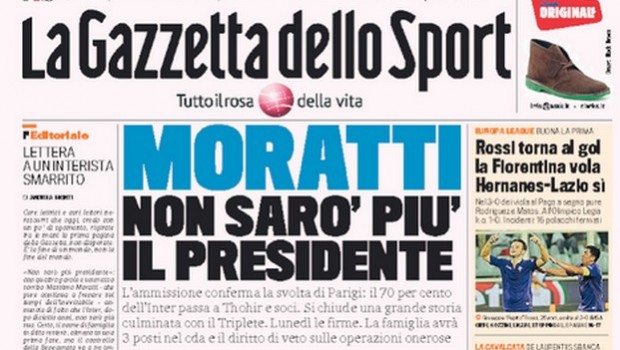 Rassegna stampa 20 settembre 2013: prime pagine di Gazzetta, Corriere e Tuttosport