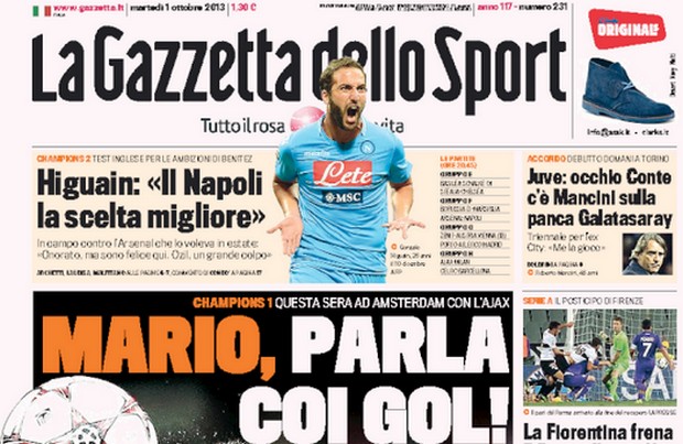 Rassegna stampa 1 ottobre 2013: prime pagine di Gazzetta, Corriere e Tuttosport