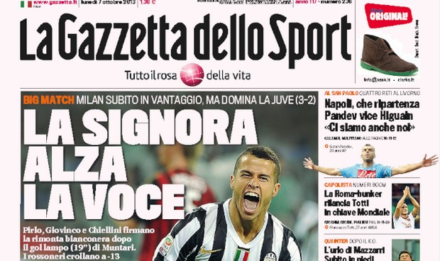 Rassegna stampa 7 ottobre 2013: prime pagine di Gazzetta, Corriere e Tuttosport