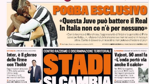 Rassegna stampa 9 ottobre 2013: prime pagine di Gazzetta, Corriere e Tuttosport