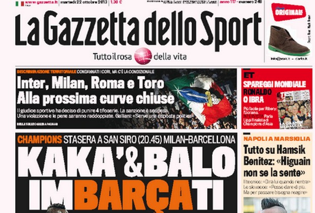 Rassegna stampa 22 ottobre 2013: prime pagine di Gazzetta, Corriere e Tuttosport