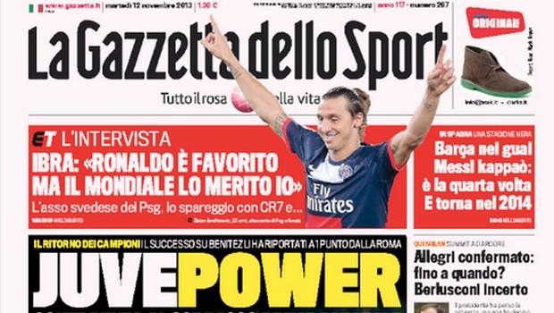 Rassegna stampa 12 novembre 2013: prime pagine di Gazzetta, Corriere e Tuttosport