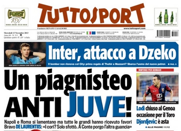 Rassegna stampa 13 novembre 2013: prime pagine di Gazzetta, Corriere e Tuttosport