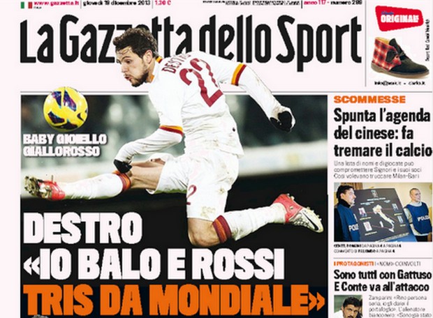Rassegna stampa 19 dicembre 2013: prime pagine di Gazzetta, Corriere e Tuttosport