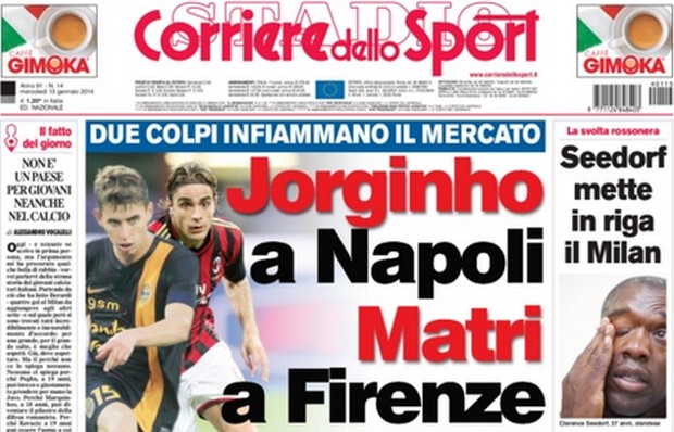 Rassegna stampa 15 gennaio 2014: prime pagine di Gazzetta, Corriere e Tuttosport