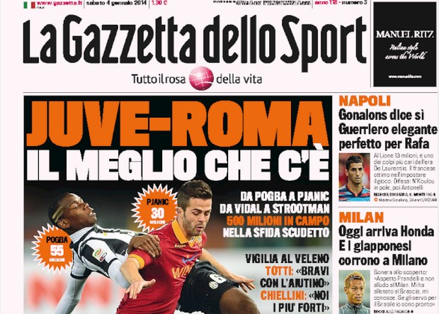 Rassegna stampa 4 gennaio 2014: prime pagine di Gazzetta, Corriere e Tuttosport