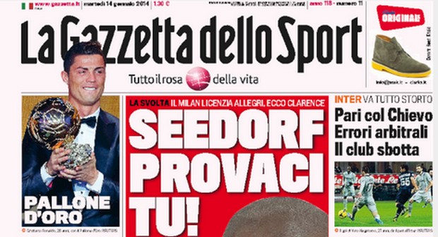Rassegna stampa 14 gennaio 2014: prime pagine di Gazzetta, Corriere e Tuttosport