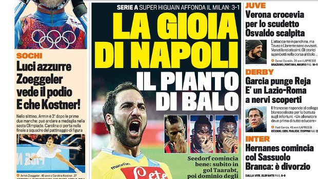 Rassegna stampa 9 febbraio 2014: prime pagine di Gazzetta, Corriere e Tuttosport