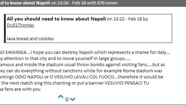 Swansea-Napoli, gallesi rifiutano consigli dei romanisti: «Non canteremo “Lavali col fuoco”»