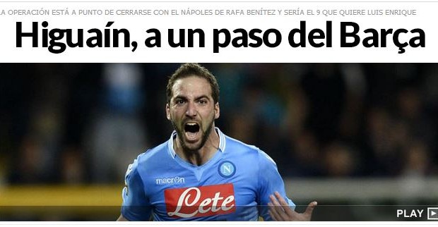 Marca titola &#8220;Higuain a un passo dal Barcellona&#8221;, il Napoli smentisce