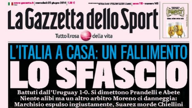 Rassegna stampa 25 giugno 2014: prime pagine di Gazzetta, Corriere e Tuttosport