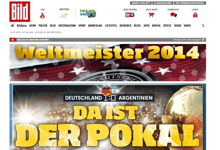 Germania campione del mondo, Argentina ko | I titoli dei siti tedeschi e mondiali &#8211; Foto