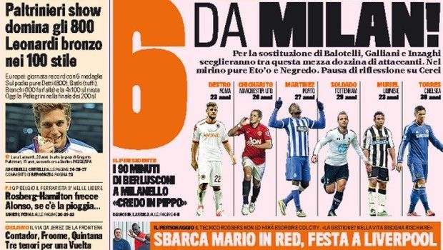 Rassegna stampa 23 agosto 2014: prime pagine Gazzetta, Corriere e Tuttosport