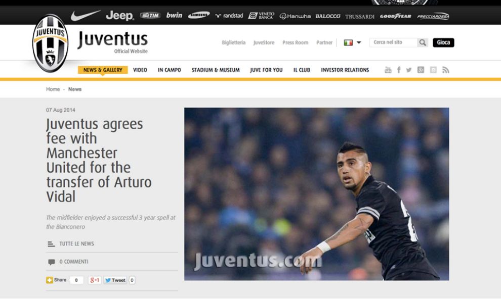 &#8220;Vidal al Manchester&#8221;, ma l&#8217;annuncio di Juventus.com è un falso