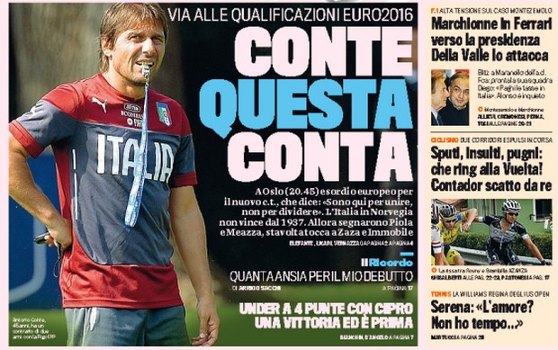 Rassegna stampa 9 settembre 2014: prime pagine Gazzetta, Corriere e Tuttosport